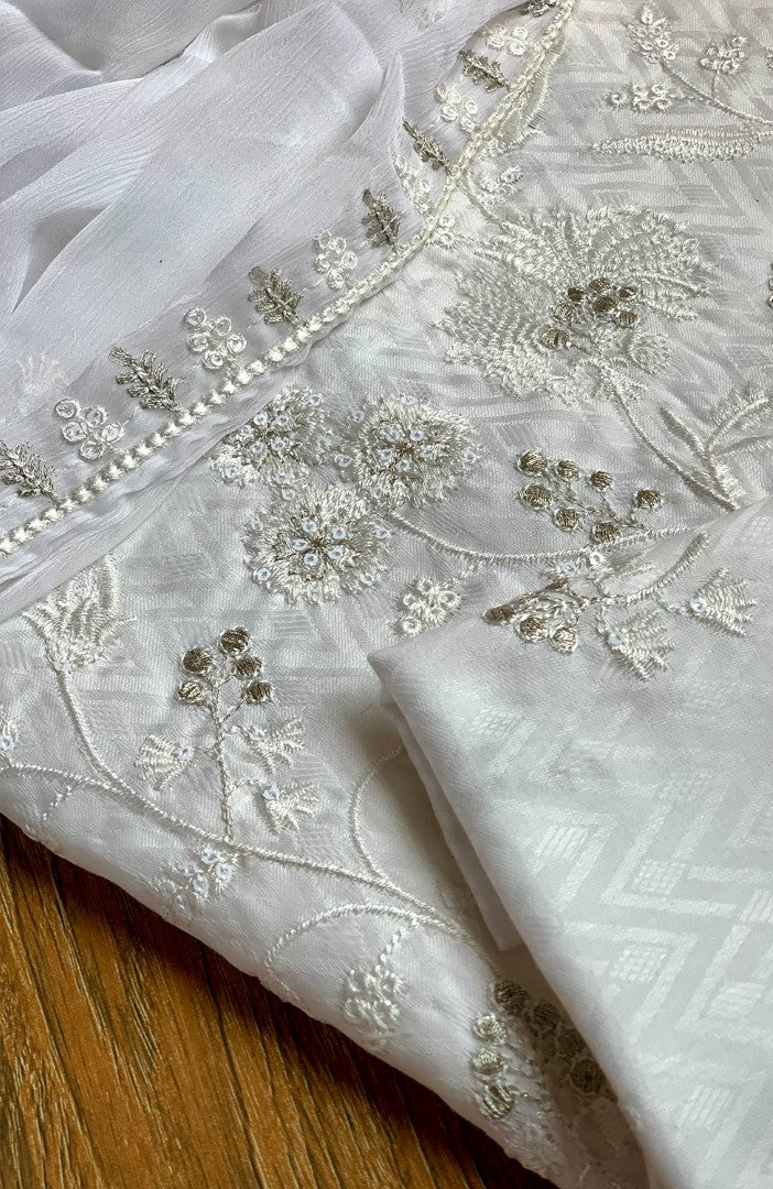 Unstitched Self Jacquard Lawn 3 Piece Embroidered Formal Suit