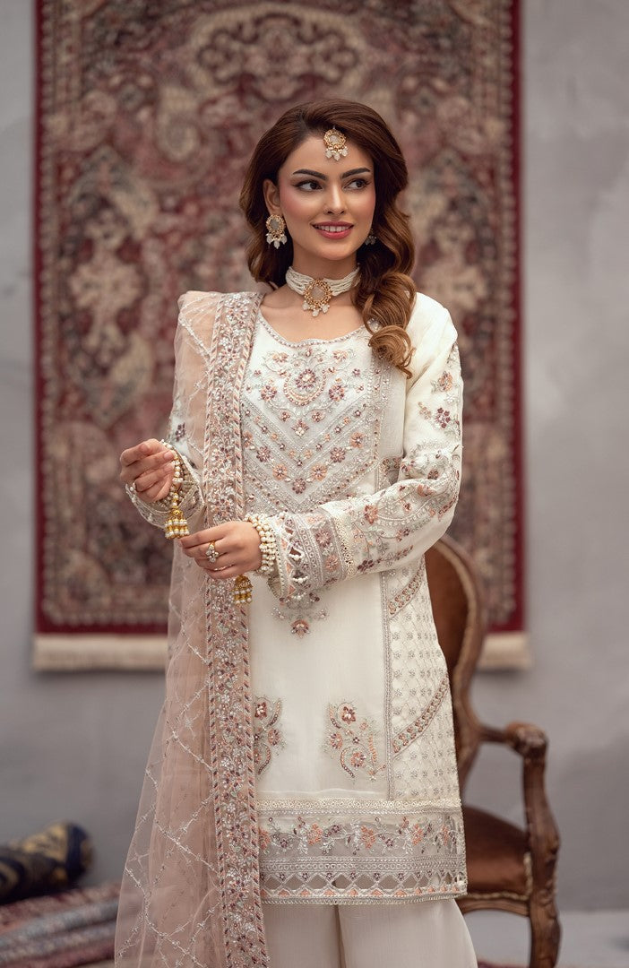 Ready to Wear 3 Piece Formal Embroidered Organza Suit.
