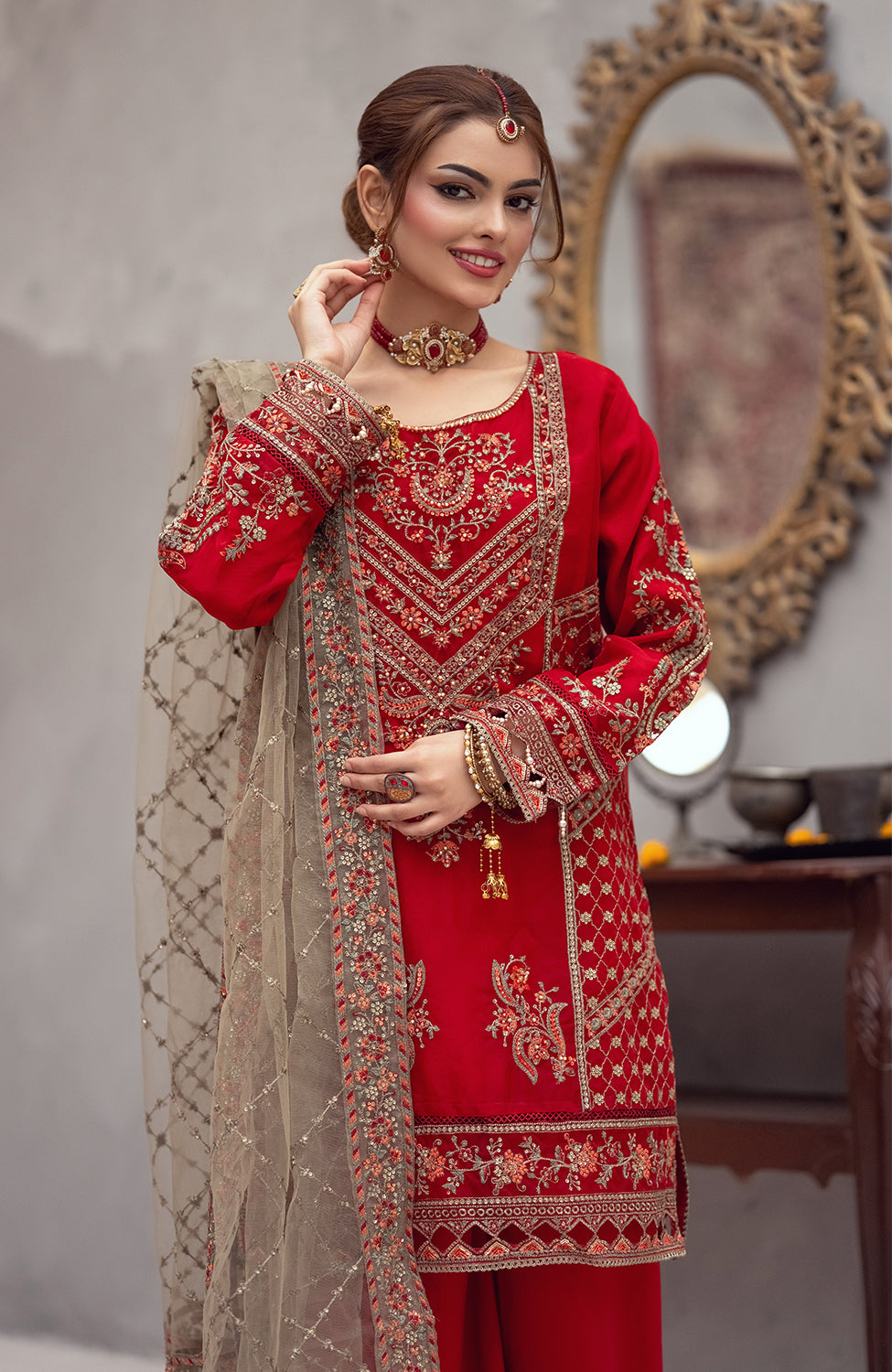 Ready to Wear 3 Piece Formal Embroidered Organza Suit