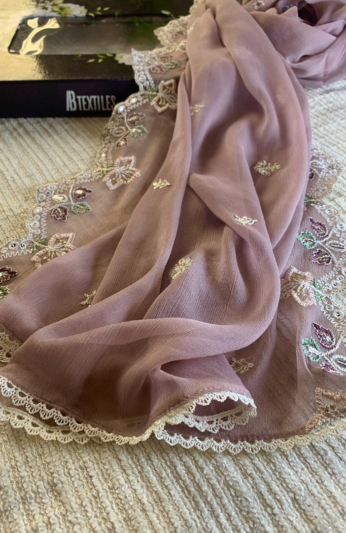 Unstitched Chiffon 3 Piece Embroidered Formal Suit