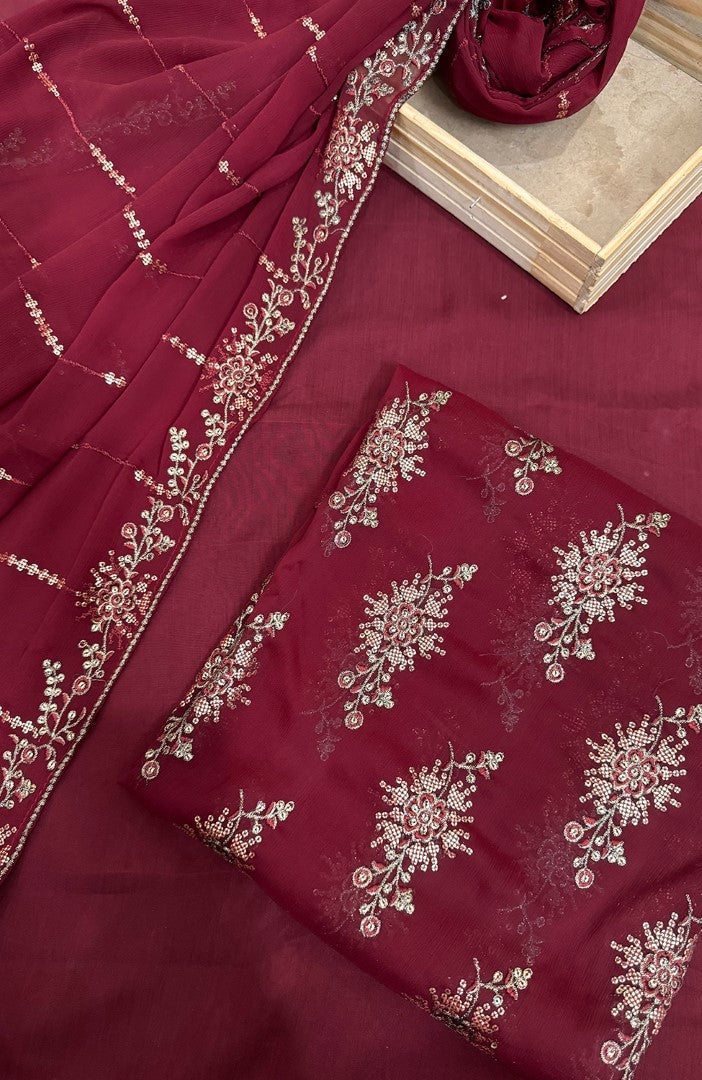 Unstitched Chiffon 3 Piece Embroidered Formal Suit