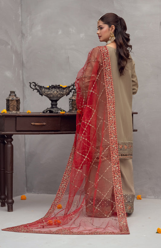 Ready to Wear 3 Piece Formal Embroidered Organza Suit