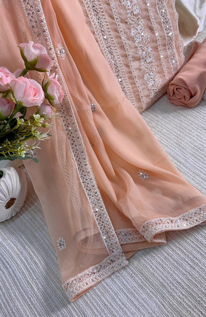 Unstitched Chiffon 3 Piece Embroidered Formal Suit