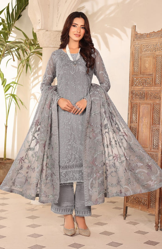 Unstitched 3 Piece Formal Embroidered Luxury Chiffon Suit
