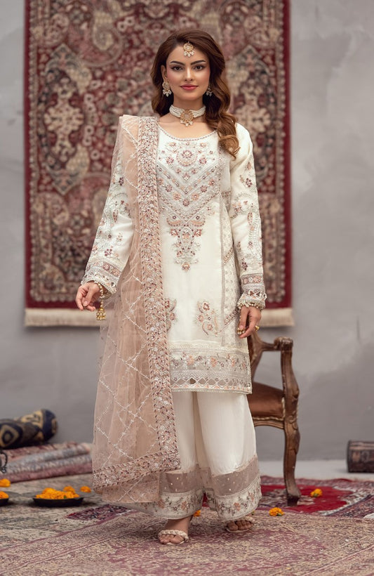 Ready to Wear 3 Piece Formal Embroidered Organza Suit.