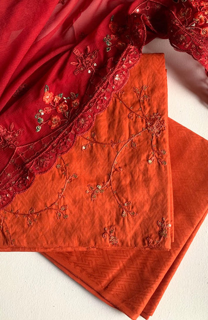Unstitched Self Jacquard Lawn 3 Piece Embroidered Formal Suit