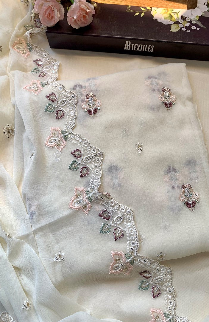 Unstitched Chiffon 3 Piece Embroidered Formal Suit