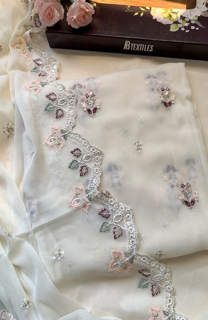 Unstitched Chiffon 3 Piece Embroidered Formal Suit