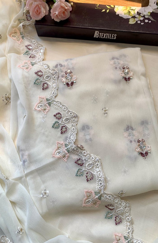 Unstitched Chiffon 3 Piece Embroidered Formal Suit