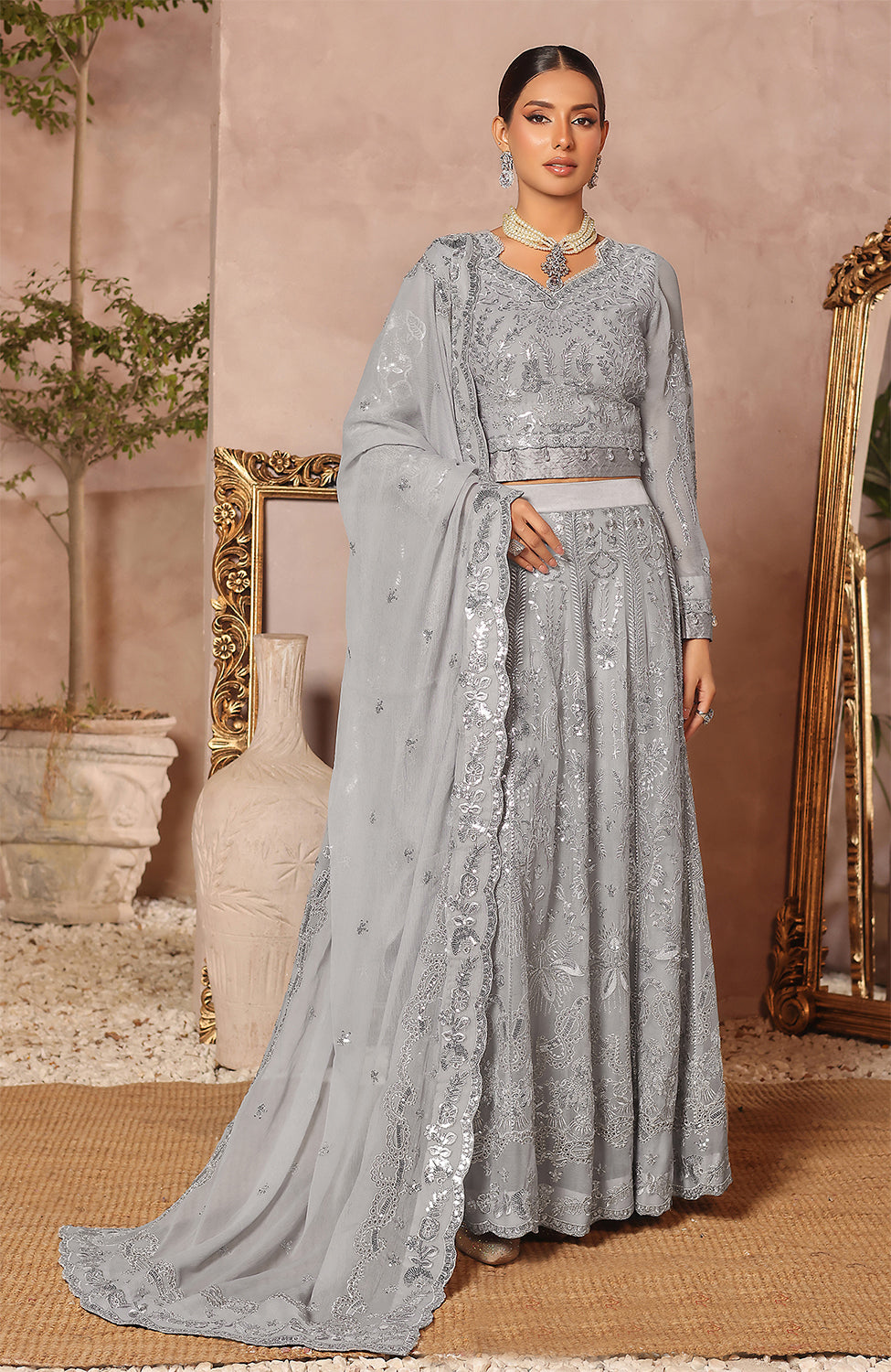 Unstitched 3 Piece Formal Embroidered Luxury Chiffon Suit
