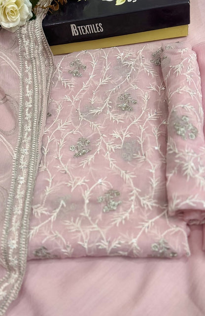 Unstitched Chiffon 3 Piece Embroidered Formal Suit