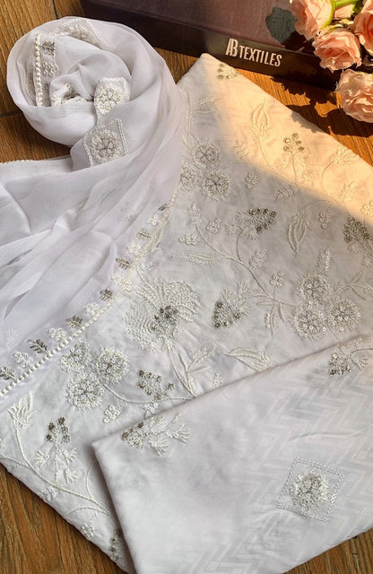 Unstitched Self Jacquard Lawn 3 Piece Embroidered Formal Suit