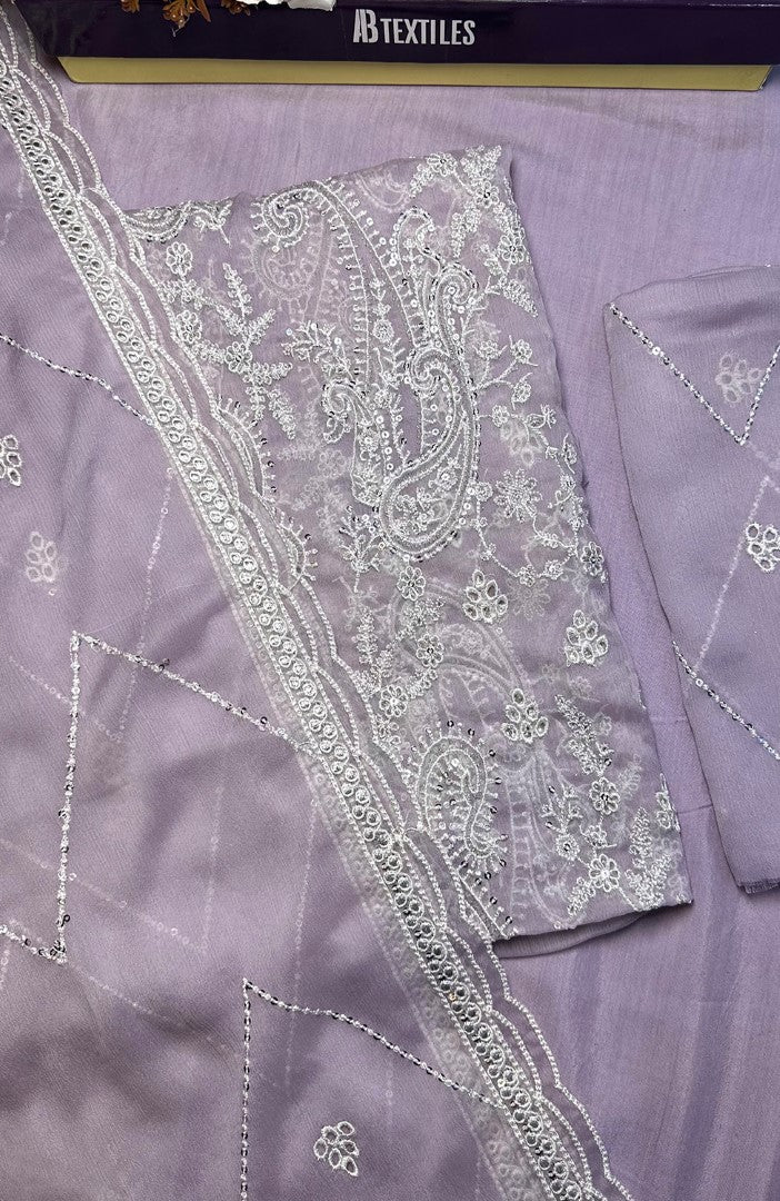 Unstitched Chiffon 3 Piece Embroidered Formal Suit