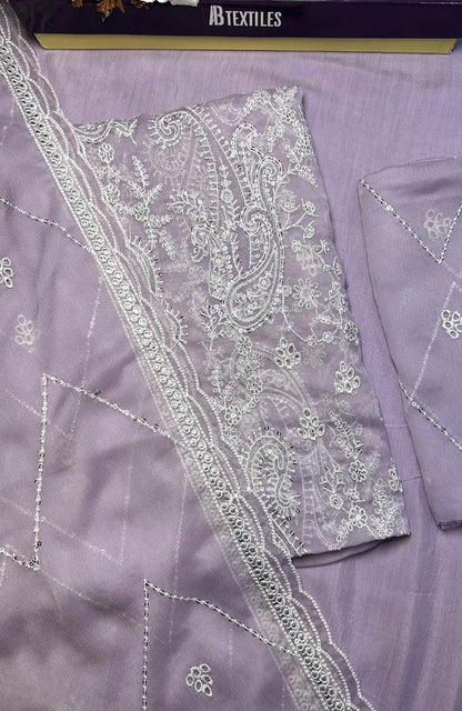 Unstitched Chiffon 3 Piece Embroidered Formal Suit
