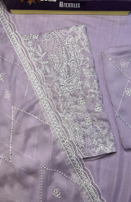 Unstitched Chiffon 3 Piece Embroidered Formal Suit