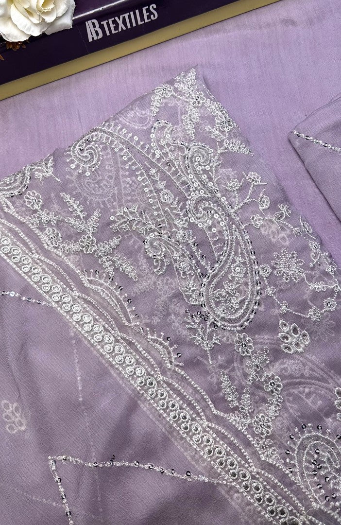 Unstitched Chiffon 3 Piece Embroidered Formal Suit