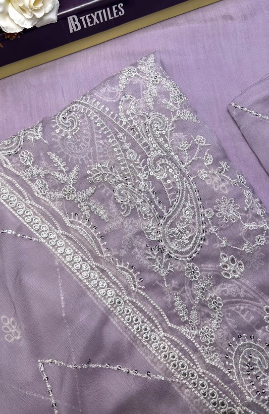 Unstitched Chiffon 3 Piece Embroidered Formal Suit