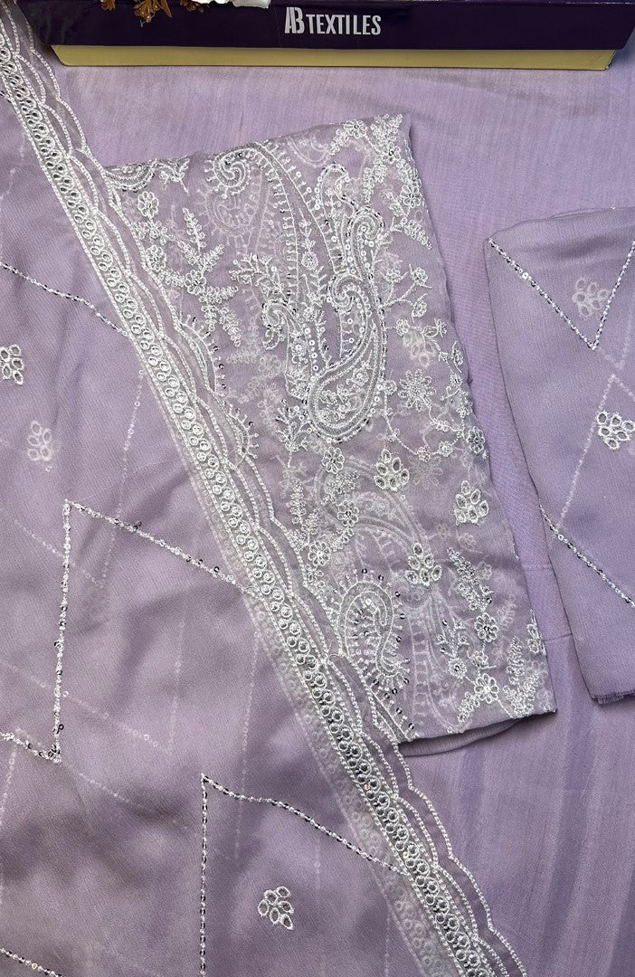 Unstitched Chiffon 3 Piece Embroidered Formal Suit