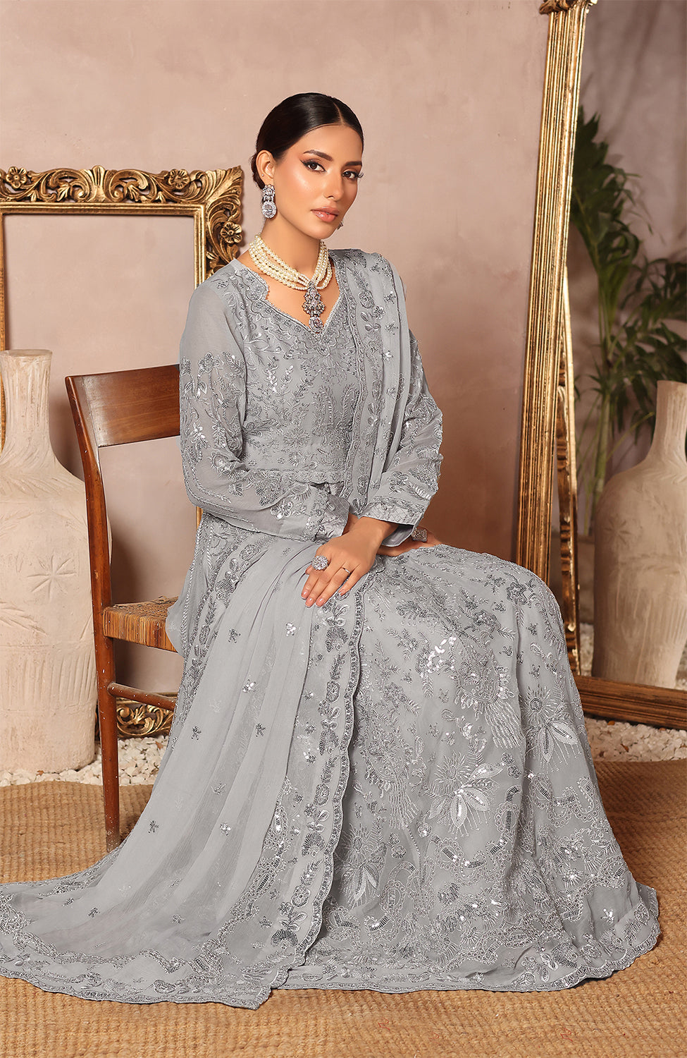 Unstitched 3 Piece Formal Embroidered Luxury Chiffon Suit