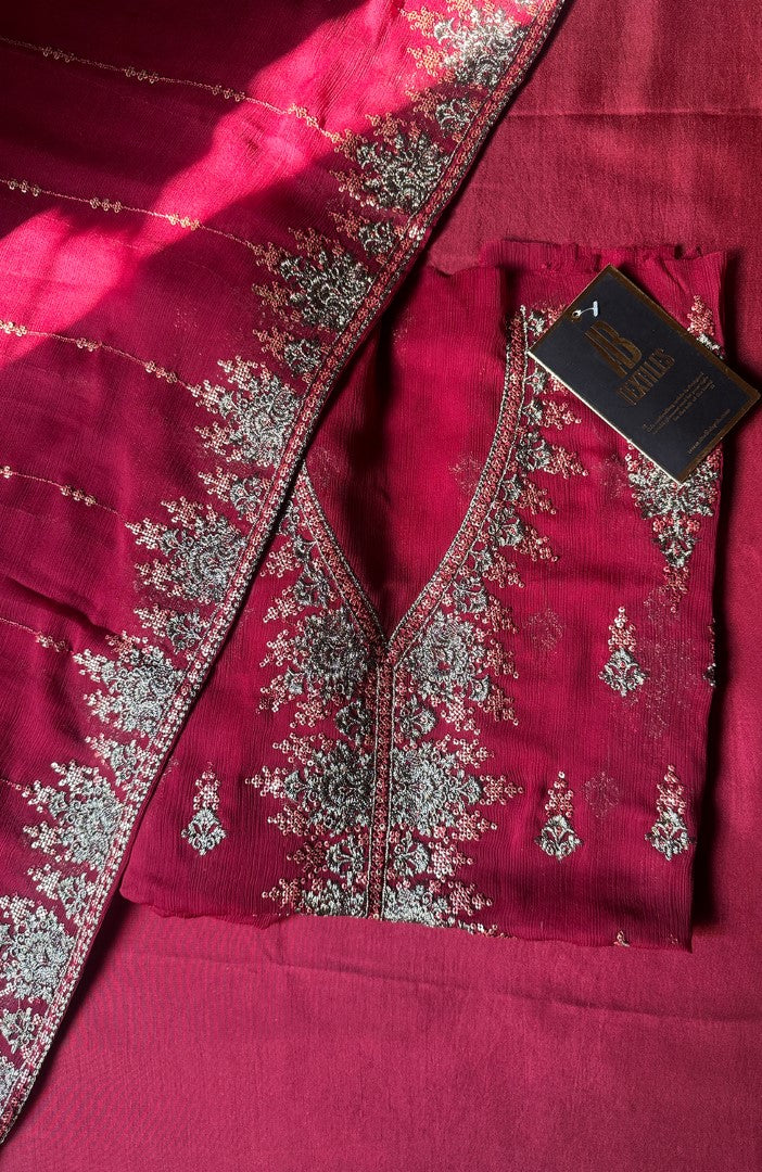 Unstitched Chiffon 3 Piece Embroidered Formal Suit