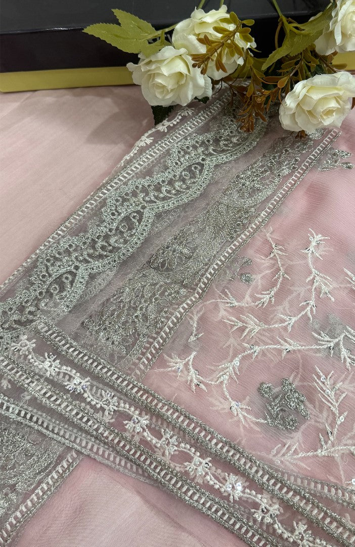 Unstitched Chiffon 3 Piece Embroidered Formal Suit