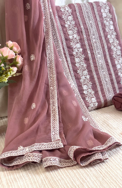 Unstitched Chiffon 3 Piece Embroidered Formal Suit