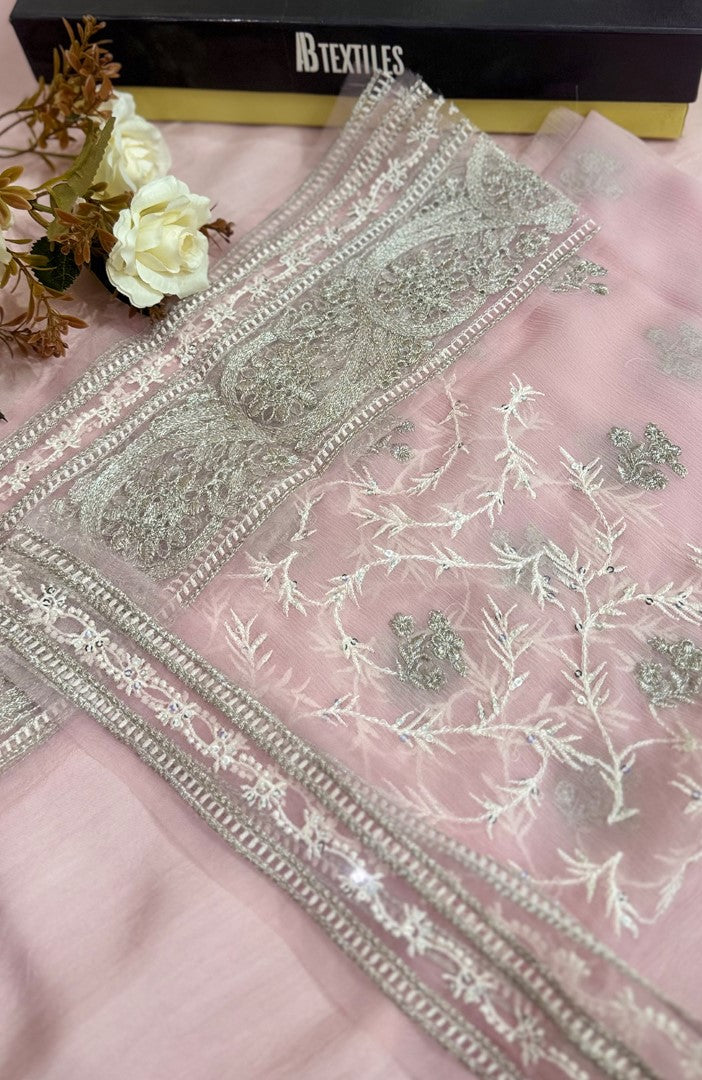 Unstitched Chiffon 3 Piece Embroidered Formal Suit