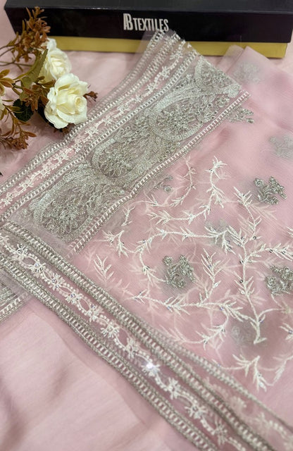 Unstitched Chiffon 3 Piece Embroidered Formal Suit
