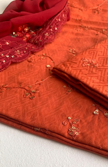 Unstitched Self Jacquard Lawn 3 Piece Embroidered Formal Suit