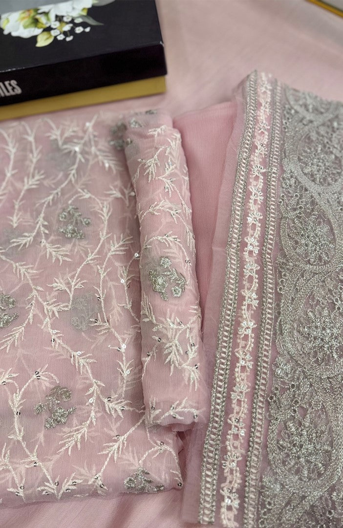 Unstitched Chiffon 3 Piece Embroidered Formal Suit