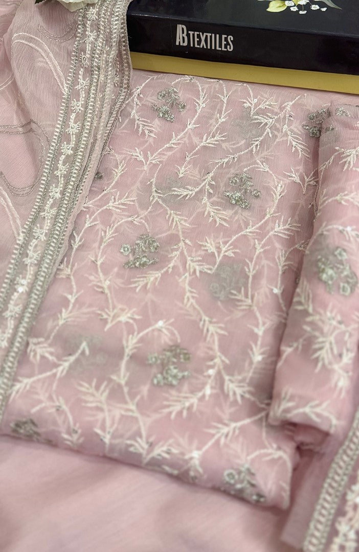Unstitched Chiffon 3 Piece Embroidered Formal Suit