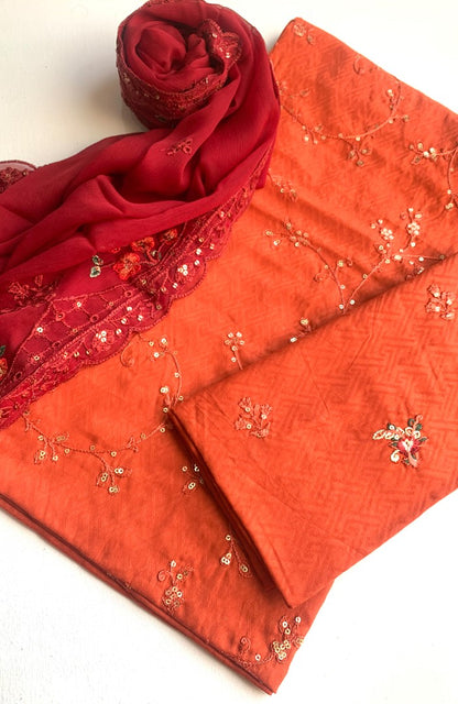 Unstitched Self Jacquard Lawn 3 Piece Embroidered Formal Suit