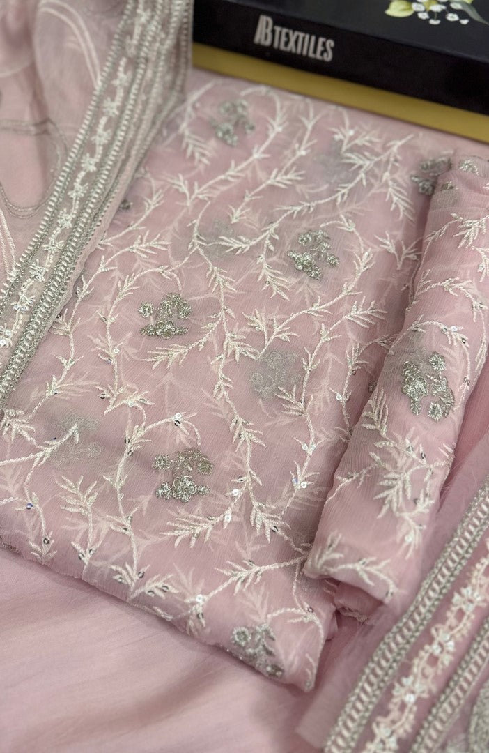 Unstitched Chiffon 3 Piece Embroidered Formal Suit