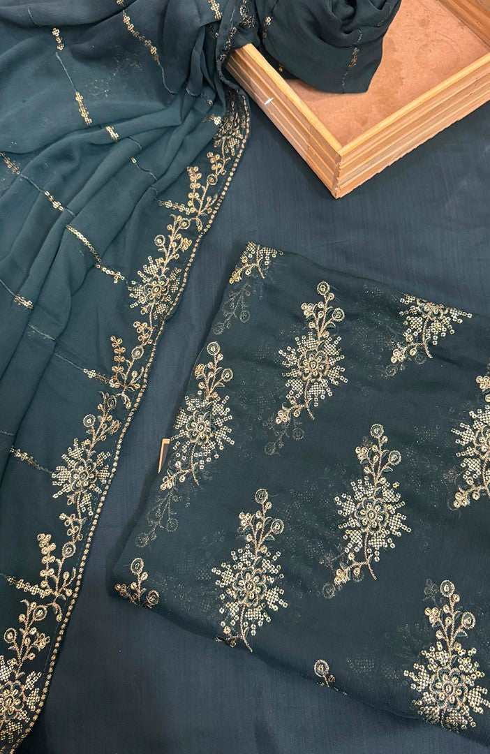 Unstitched Chiffon 3 Piece Embroidered Formal Suit