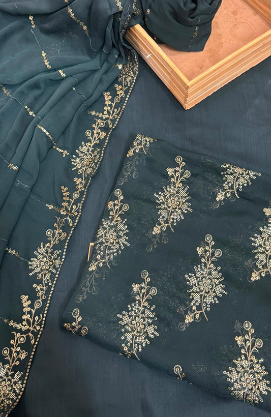 Unstitched Chiffon 3 Piece Embroidered Formal Suit