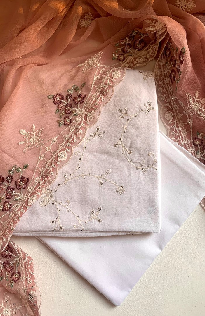 Unstitched Self Jacquard Lawn 3 Piece Embroidered Formal Suit