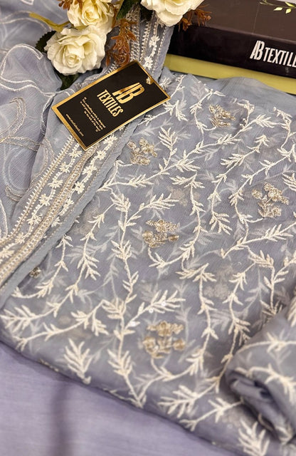 Unstitched Chiffon 3 Piece Embroidered Formal Suit