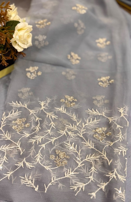 Unstitched Chiffon 3 Piece Embroidered Formal Suit