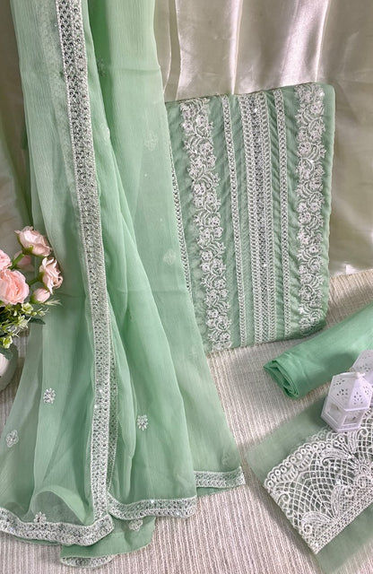 Unstitched Chiffon 3 Piece Embroidered Formal Suit