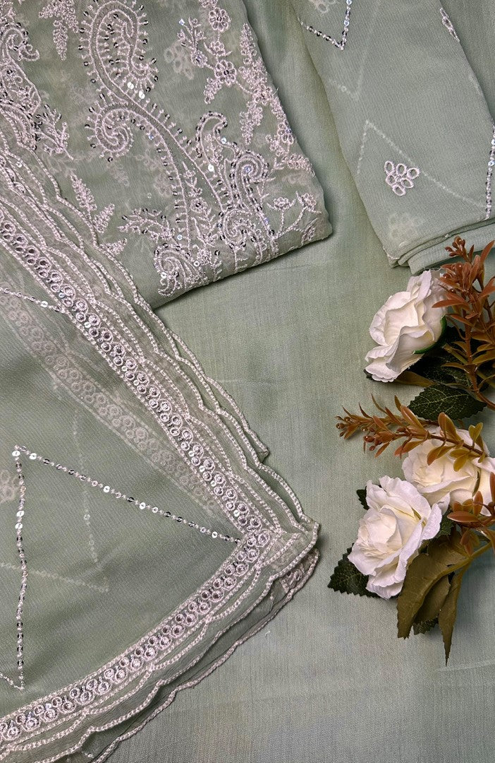 Unstitched Chiffon 3 Piece Embroidered Formal Suit
