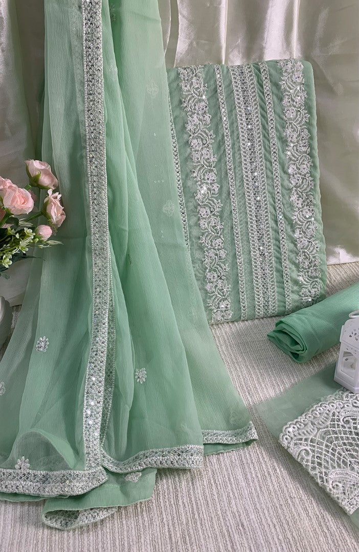 Unstitched Chiffon 3 Piece Embroidered Formal Suit