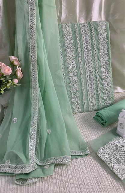 Unstitched Chiffon 3 Piece Embroidered Formal Suit