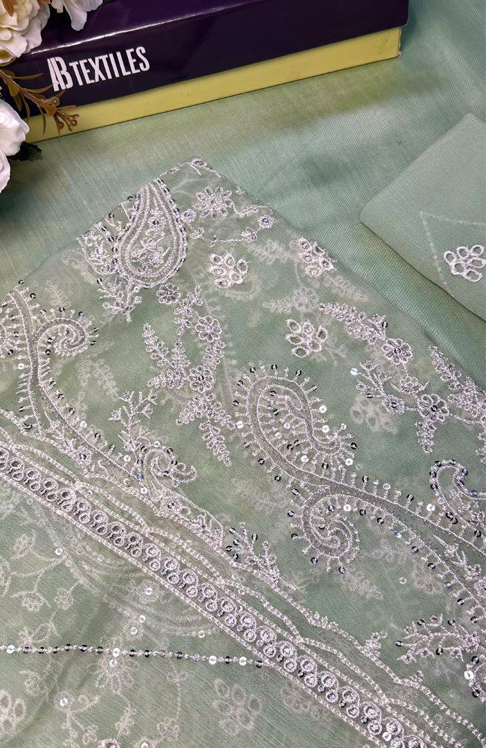 Unstitched Chiffon 3 Piece Embroidered Formal Suit