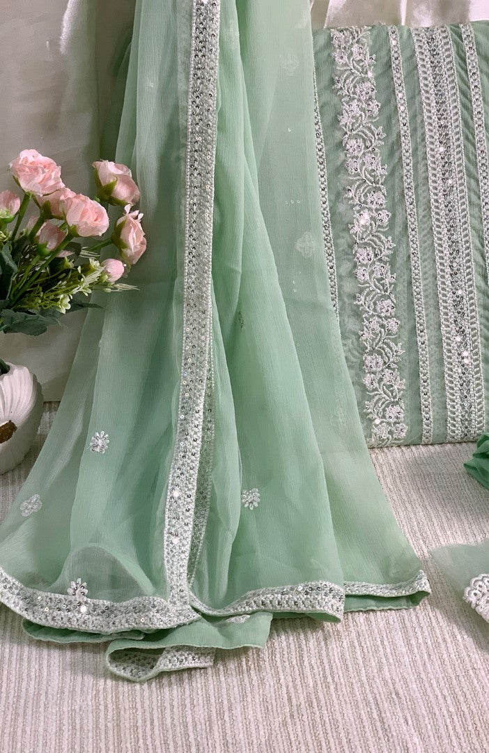 Unstitched Chiffon 3 Piece Embroidered Formal Suit