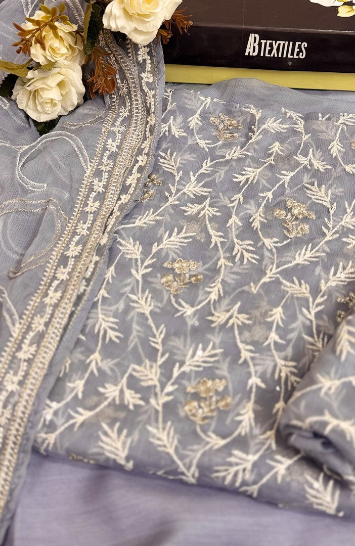 Unstitched Chiffon 3 Piece Embroidered Formal Suit