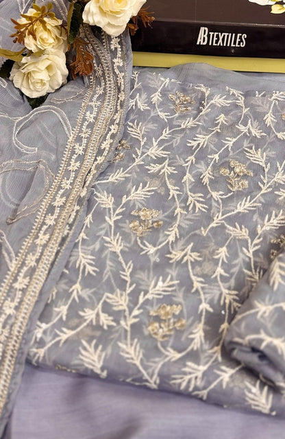 Unstitched Chiffon 3 Piece Embroidered Formal Suit