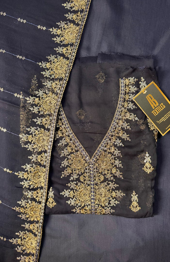 Unstitched Chiffon 3 Piece Embroidered Formal Suit