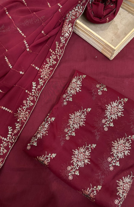 Unstitched Chiffon 3 Piece Embroidered Formal Suit