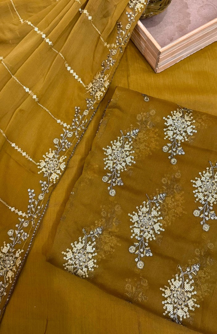 Unstitched Chiffon 3 Piece Embroidered Formal Suit