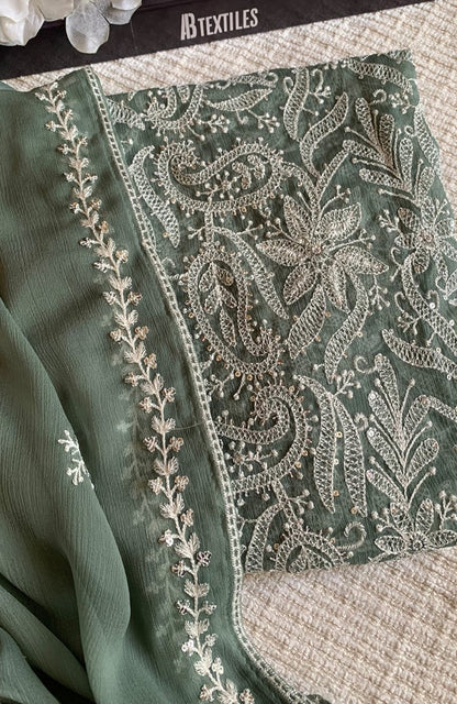 Unstitched Chiffon 3 Piece Embroidered Formal Suit